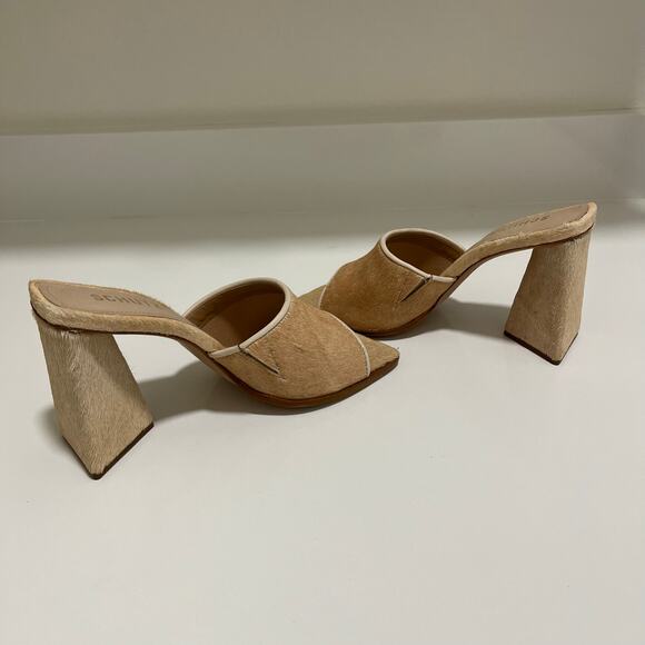Schutz Lizah Wild Welt Mohair Heels Chunky Block Heel Tan Leather Size 8 - Picture 5 of 9